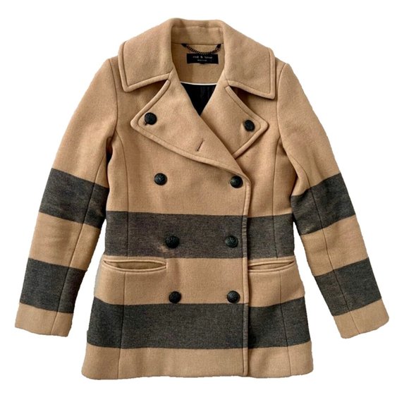 Rag & Bone New York Skye Stripe Camel Peacoat Jacket ( 00 / XS ) - Picture 6 of 12